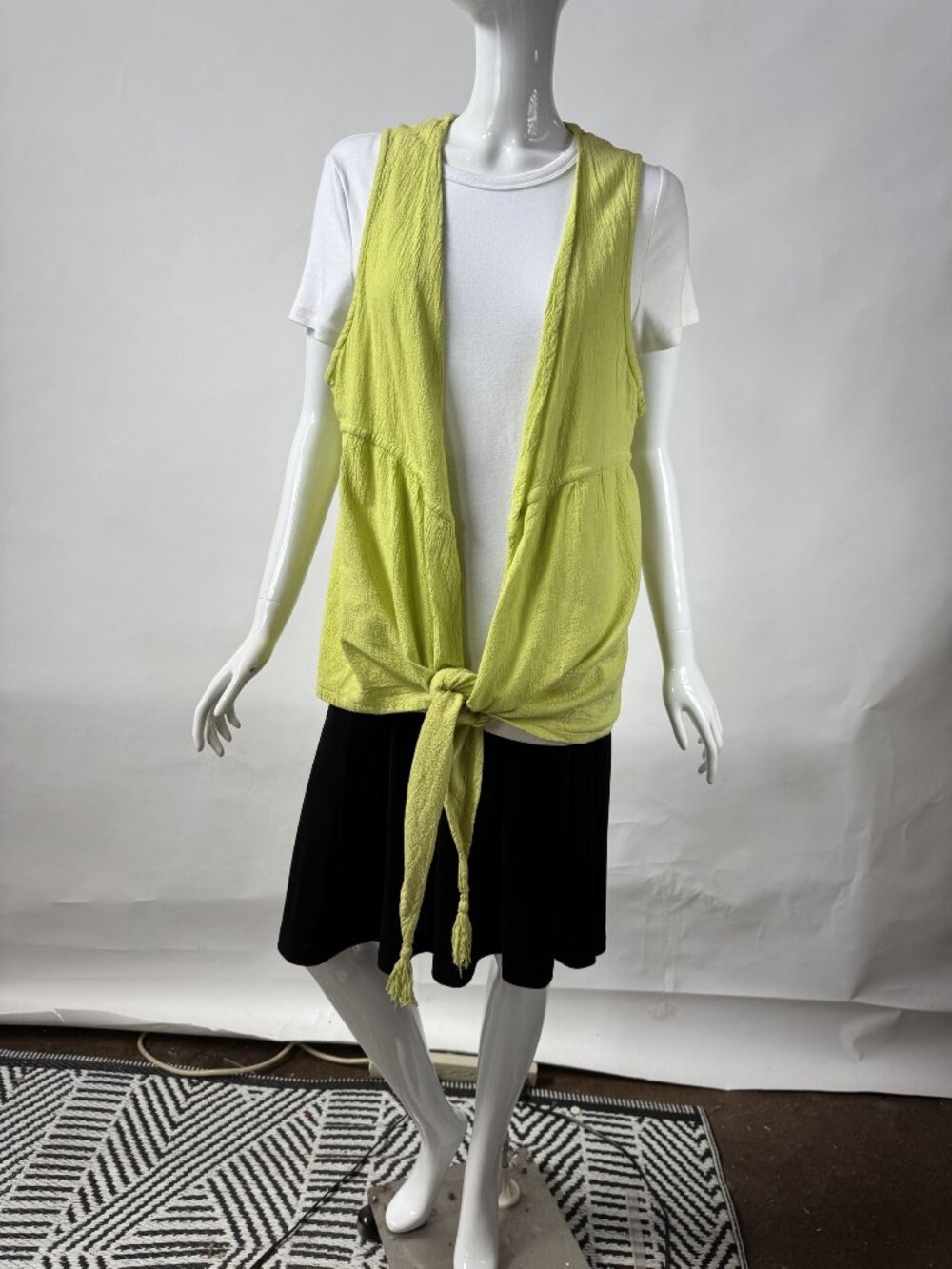 Dunas Relaxed Fashion Open Front Yellow Vest S 100% Cotton Made In Mexico